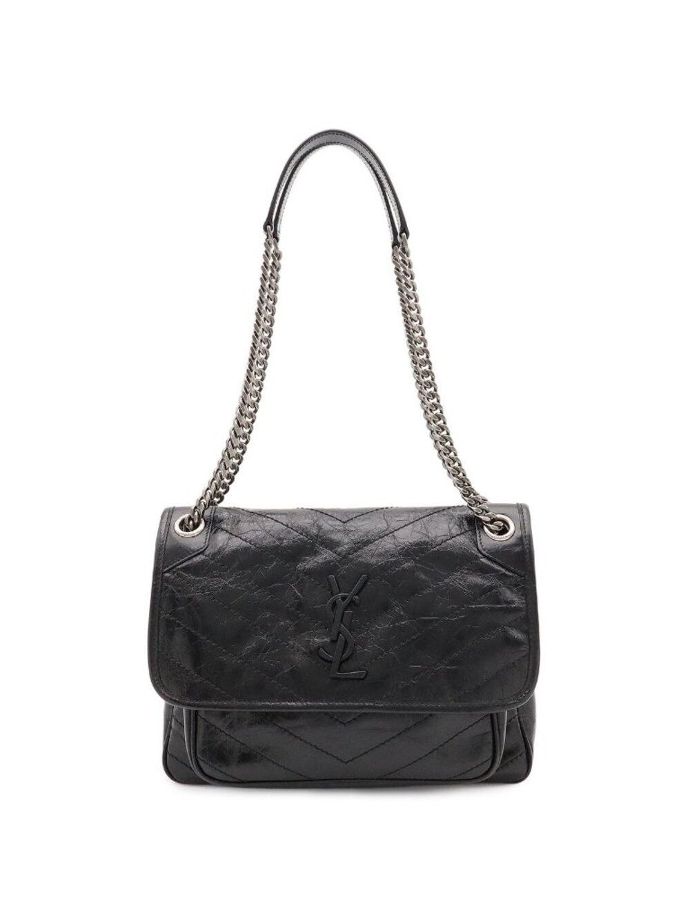 Saint Laurent Paris YSL Niki Medium Chain Shoulder Bag V-stitch Leather Black